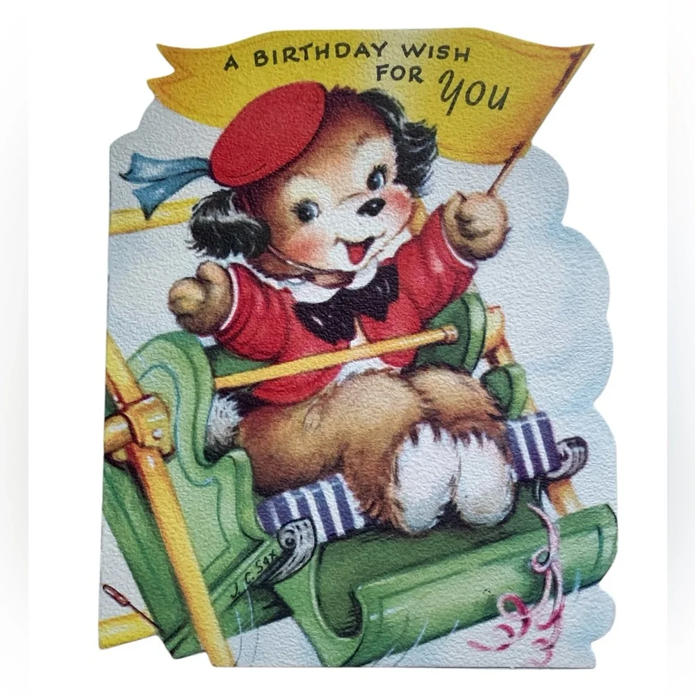 Vintage 1950’s Puppy Dog Ferris Wheel Happy Birthday Card
